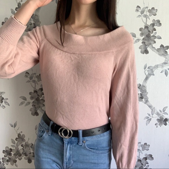 SOLD H&M Blush Pink Knitted Off the Shoulder Jumper - Picture 2 of 3